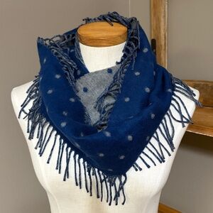 Fraas cashmink reversible Gray & Blue Polka Dot Fringe Scarf